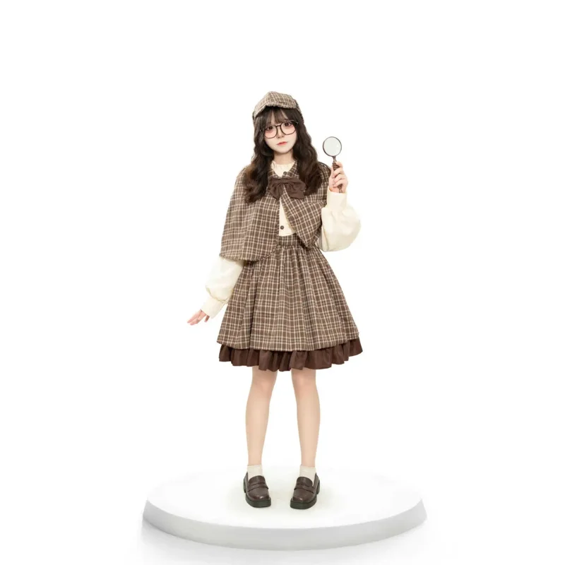 جديد 2025 للكبار والأطفال شيرلوك هولمز أزياء تنكرية لوليتا تنورة على طراز الكلية البريطانية مع شال ☆ ★ ☆ ★ qq