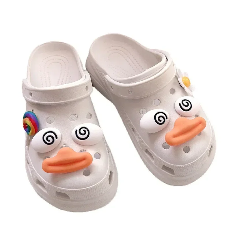 2024 New Cute  Eye Little Yellow Duck Hole Shoes Charms Decoration Shoe Buckle Funny Swirl Eyes Duck Shoes Flower Accessories