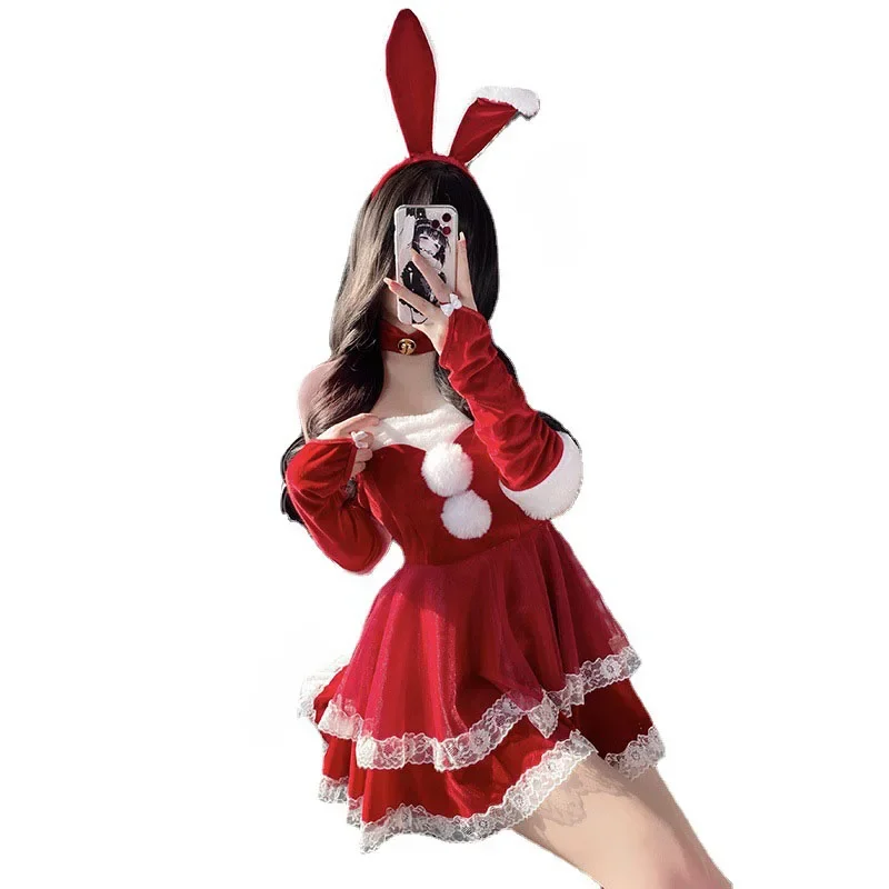 Red Women Christmas Santa Claus Cosplay Costume Winter Off Shoulder Dress Tube Dresses Sexy Red Christmas Dress