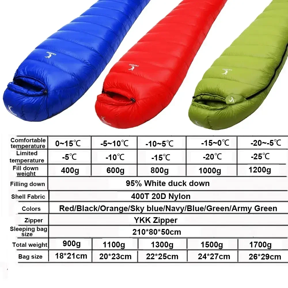 Outdoor Camping White Duck Down Sleeping Bag Ultralight Winter Autumn Adult Sleeping Bag Suitable for Travel Hiking Camping