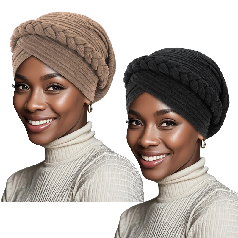 2 TEILE/LOS Solide Farben Frauen Böhmischen stil Handgemachte Geflecht Turban Kopf Wrap Twist Bandana Kopf Schal – Detail 8