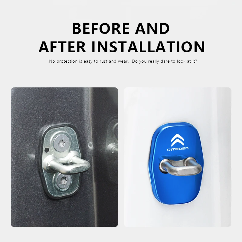 4 pçs fechadura da porta do carro capa protetora de metal anti ferrugem adesivos para citroen c4 c3 c5 c1 c2 berlingo picasso saxo ds3 jumpy c-elysee