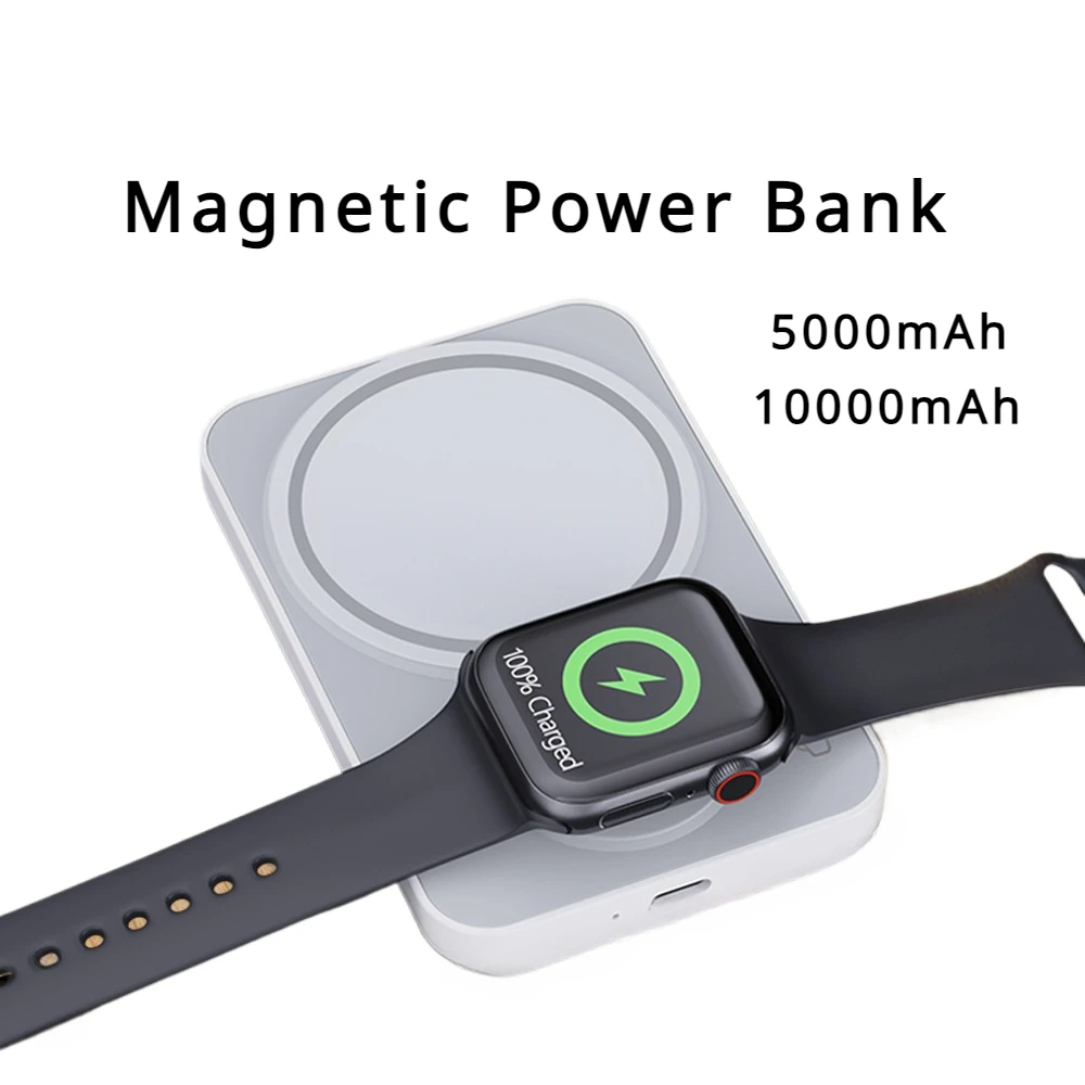 

Wireless 10000mAh Power Bank Magnetic Fast Charging External Spare Battery Portable Powerbank Charger 5000mAh For iWatch iPhone