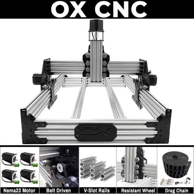 Zestaw mechaniczny CNC Openbuilds OX 4-osiowy z napędem pasowym, grawerka CNC z silnikami Nema23 do cięcia drewna, metalu i akrylu.