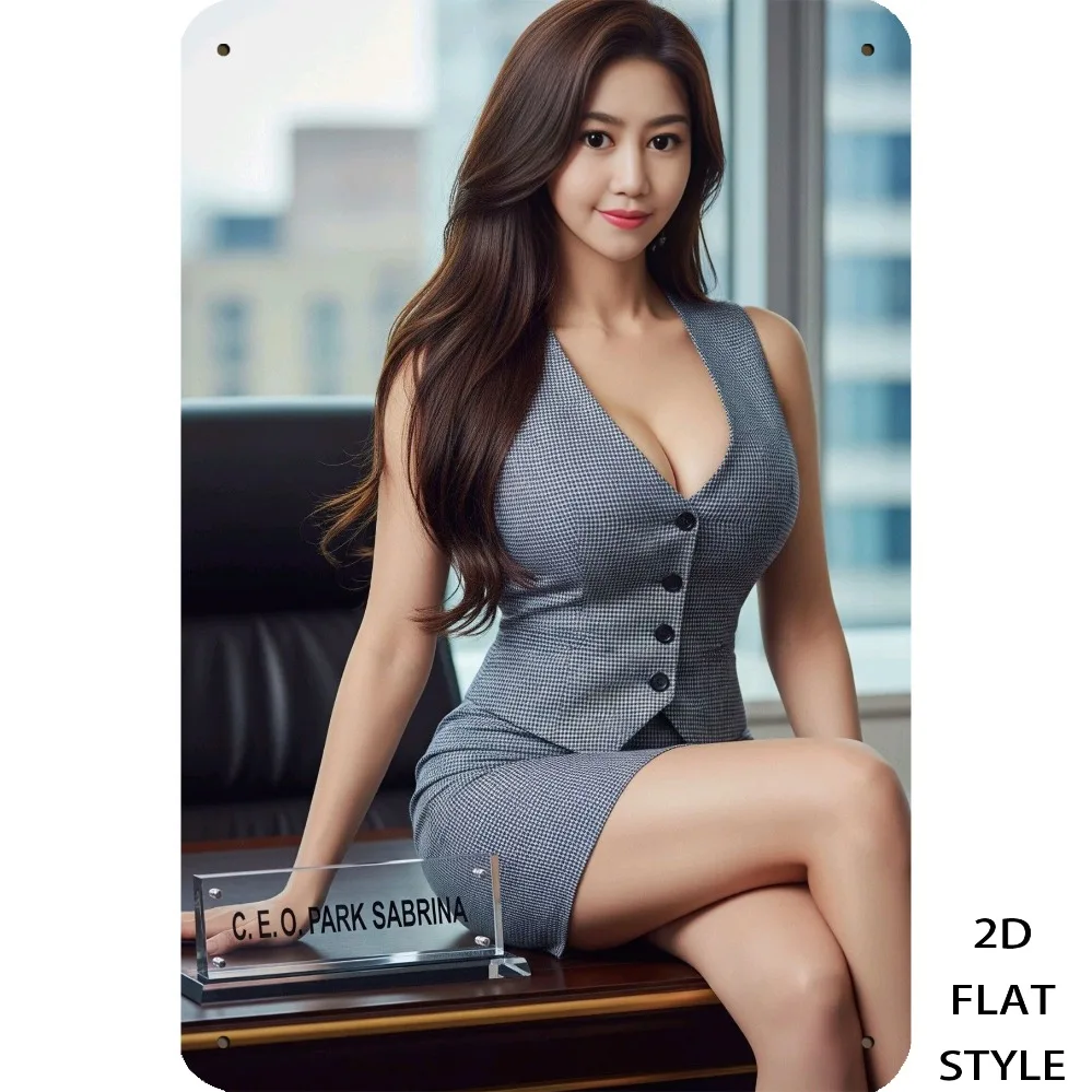 

2D metal logo sign, gray plaid dress, office desk scene, rustic wall decor for den.