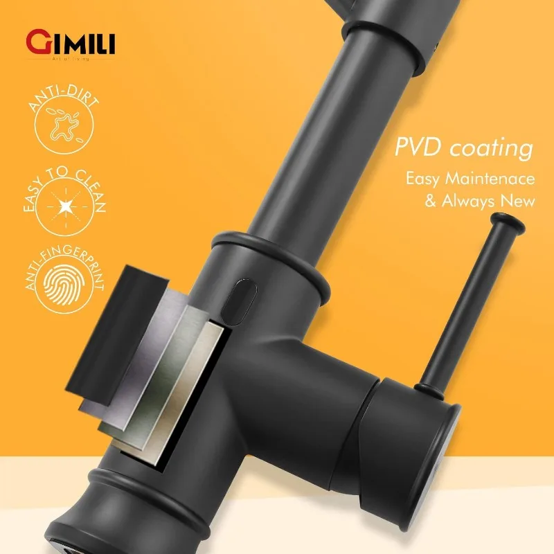 Matte Black Touchless Kitchen Faucet with AC Adapter, Motion Sensor Smart Hands Free Single Handle Kitchen Sink Faucet