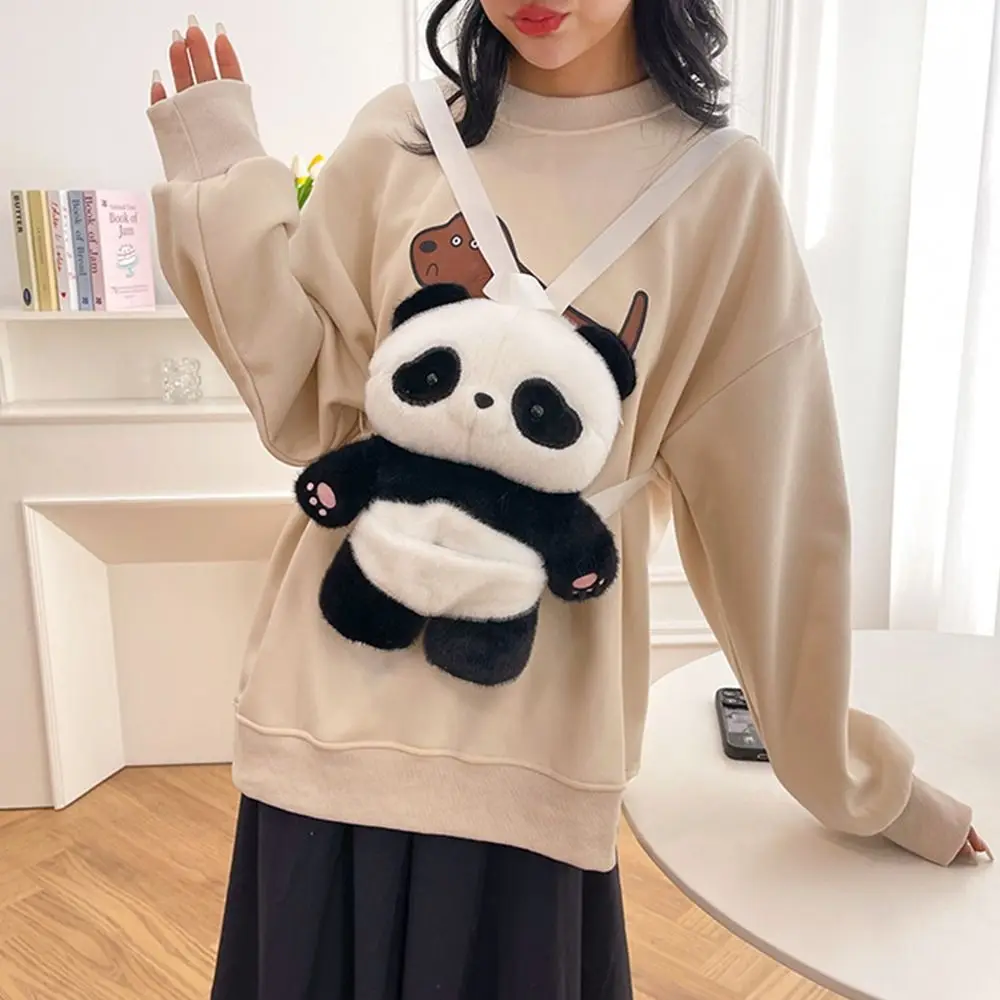 Fashion Stuffed Animals Panda Backpack Cute Cartoon Fluffy Plush Shoulder Bag Plush Toy Soft Schoolbags Coin Purse