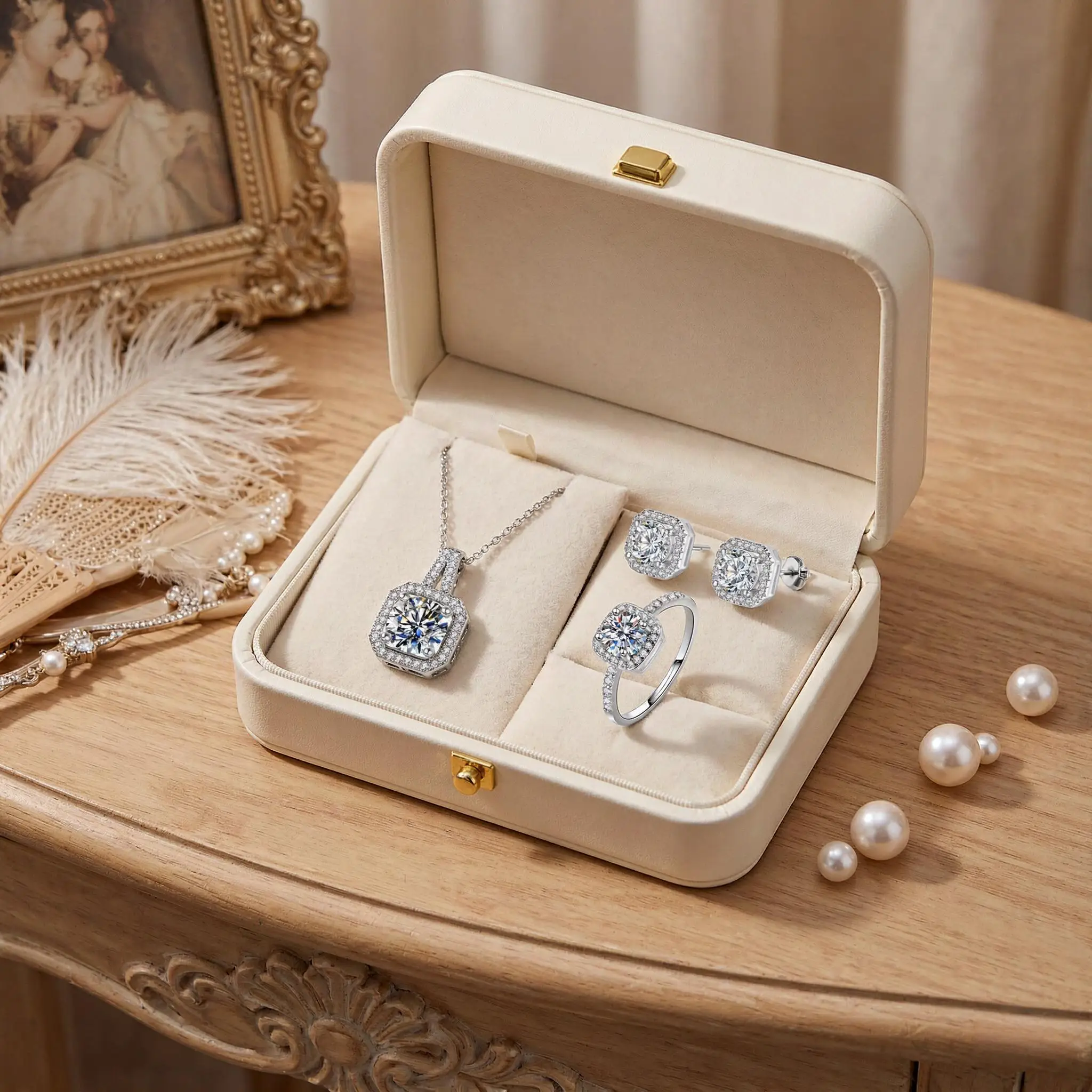 Classic 4PCS 925 Sterling Silver Square Crystal Zircon Necklace Earrings Ring Set For Women Girls Wedding Party Jewelry Gifts
