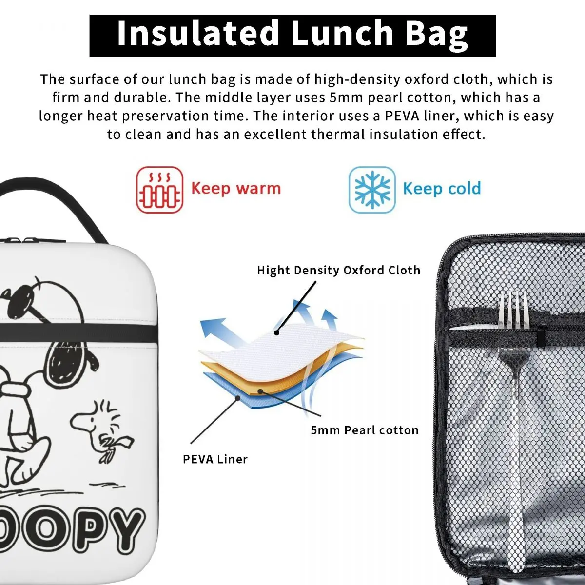 Cool Snoopy Woodstock Peanuts Anime borse per il pranzo con isolamento termico per il lavoro Bento Box Cooler Thermal Lunch Box