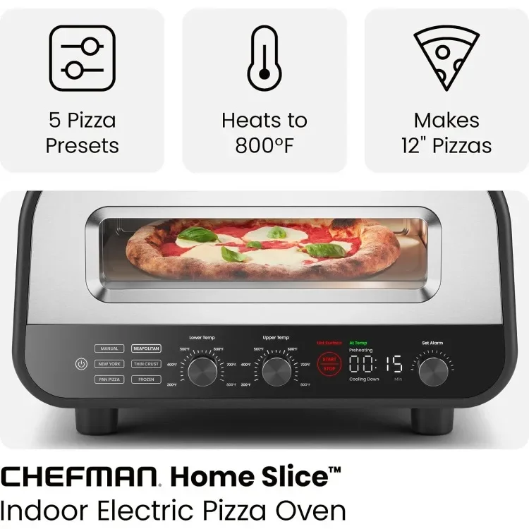 home.CHEFMAN Indoor Pizza Oven - Makes 12 Inch Pizzas in Minutes, Heats up to 800°F - Countertop Electric Pizza Maker