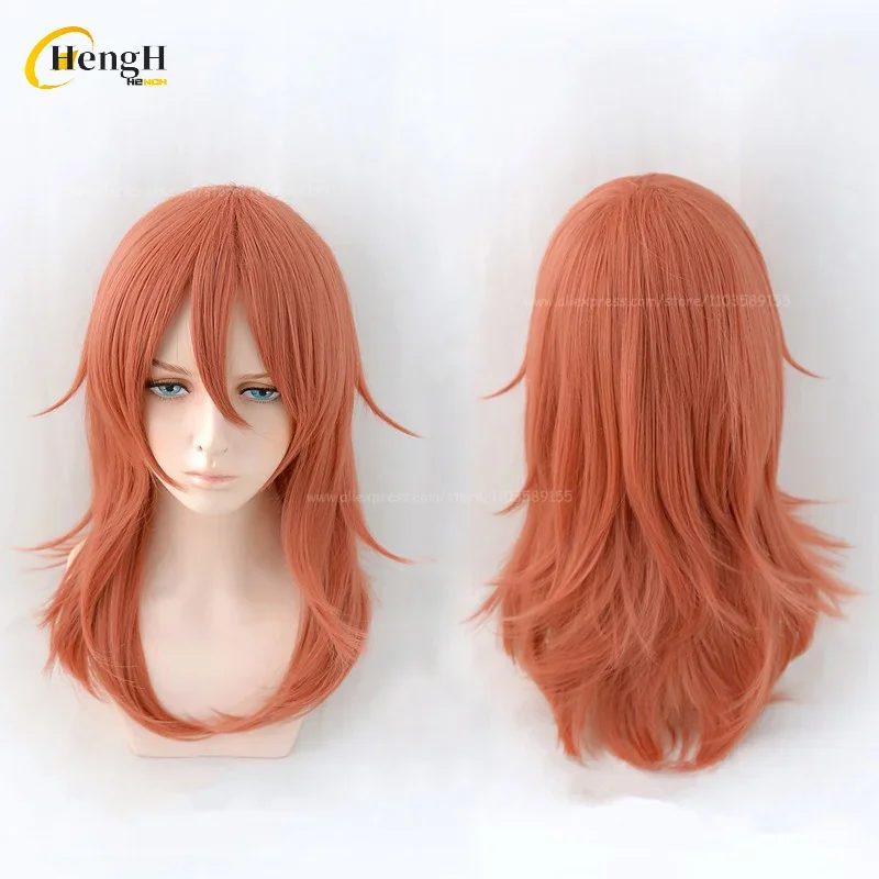 Peluca sintética de Anime, pelo resistente al calor, color marrón y naranja, 60cm de largo, Cosplay, fiesta, Unisex, en Stock