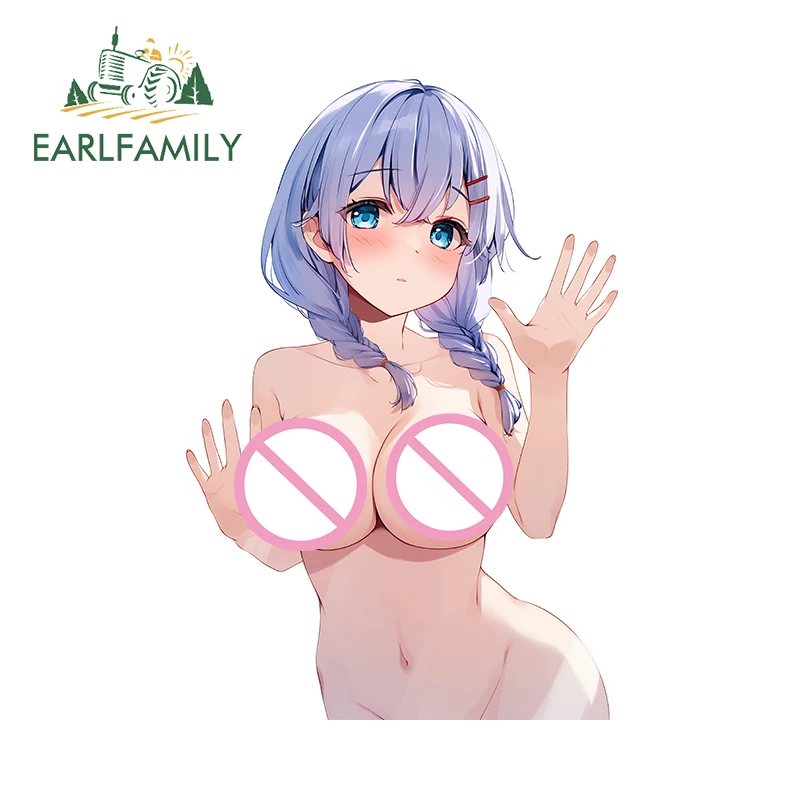 

EARLFAMILY Breasts on The Glass Seductive Anime Girl Car Stickers Blue Hair Car Windows Vinyl Decal Practical Car Decoration