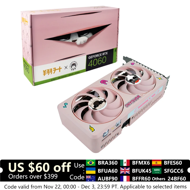 ASL NVIDIA GeForce RTX 4060 8GB GDDR6 128Bit PCI Express 4.0 Pink Gaming Video Card Graphics Card With HDMI-compatible DP For PC