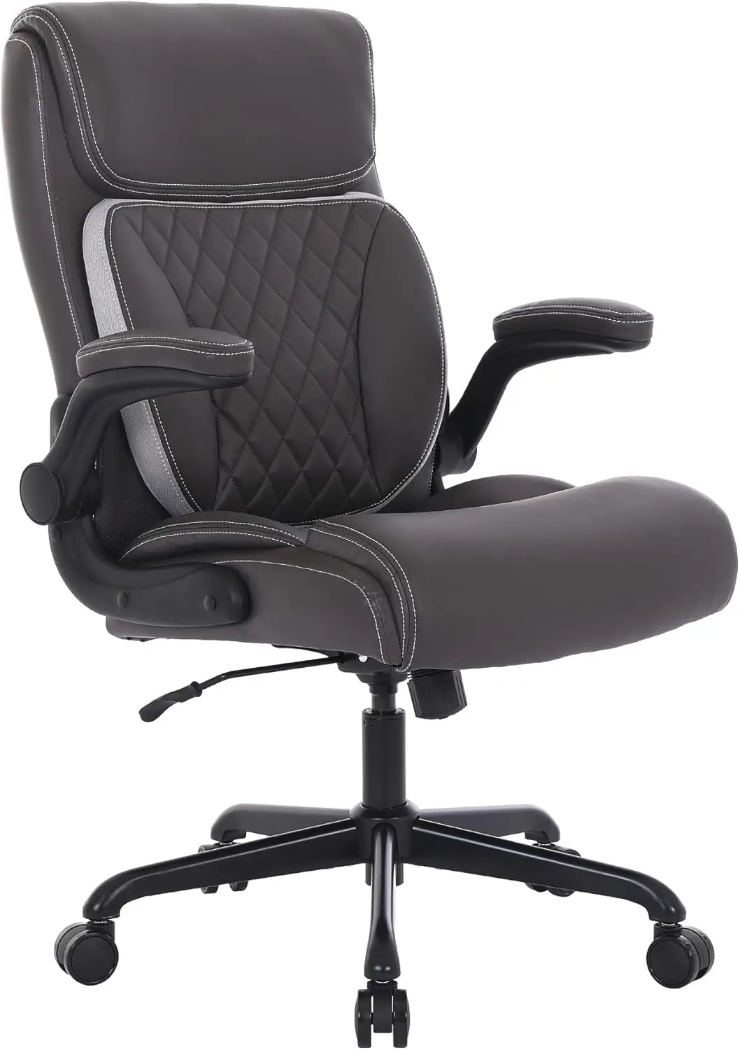 Executive Office Chair, Pu Leather Computer Chair With Lumbar Support, Ergonomic Home Office Desk Chairs, Flip-Up Armrests And