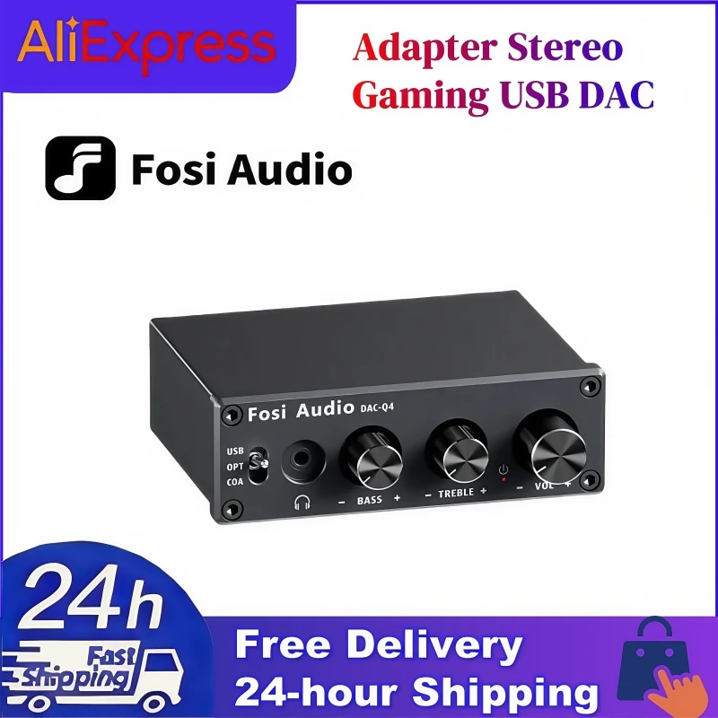

Fosi Audio Q4 Mini Headphone Amplifier Adapter Stereo Gaming USB DAC & Audio Converter for Home/Desktop Powered/Active Speakers