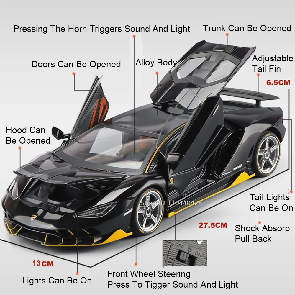 Lambor LP770 Pagani Huayra, coches de aleación fundidos a presión, modelos de juguetes, sonido, luz, puertas Bsck, coche deportivo abierto, los mejores regalos para niños, 1:18