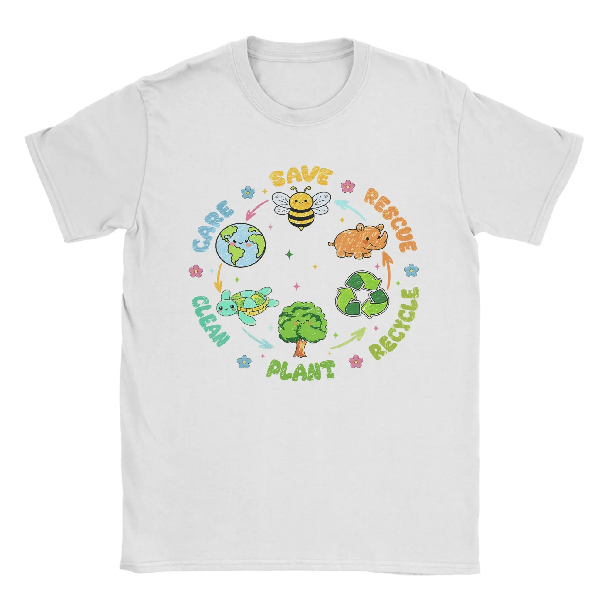 Men's Save Bees Rescue Animals Recycle Plastic Earth Day T-Shirts Cotton Tops Short Sleeves T Shirt O Neck Tshirt Plus Size