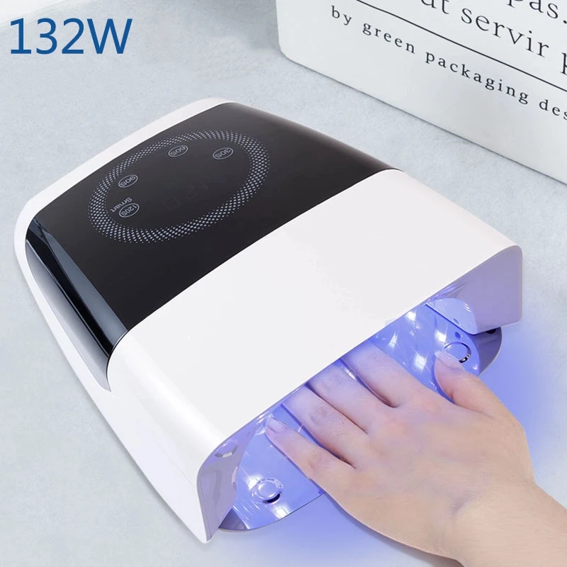 

132W UV LED Nail Lamp with 4 Timer Setting Rechargeable Nail Light Gel Polish Curing Nail Dryer for Women Girl Home Salon Tools