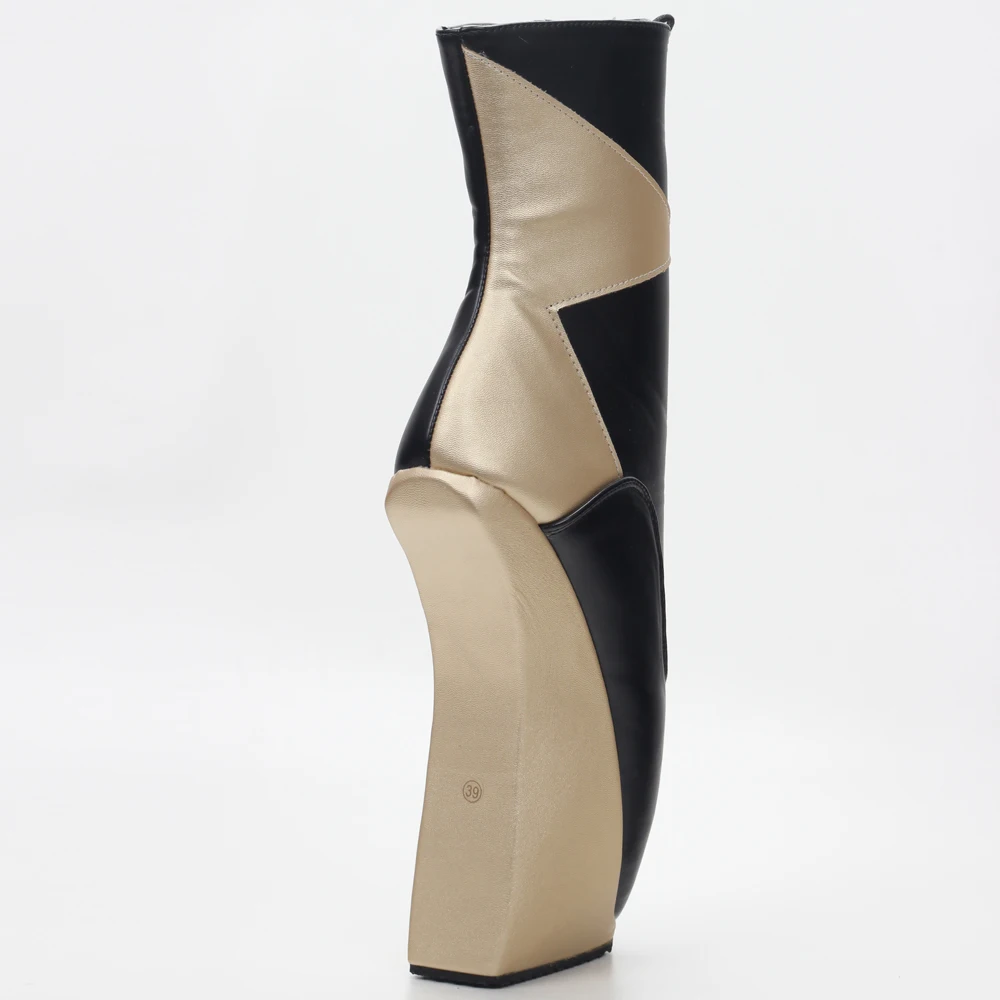 18 cm/7 Zoll High Heels PonyPlay Ballettstiefel, Bühnenshow-Kleid-Kreuzschuhe, Unisex-Kurzstiefel, Schwarzgold-Mischfarben, Maßgeschneidert