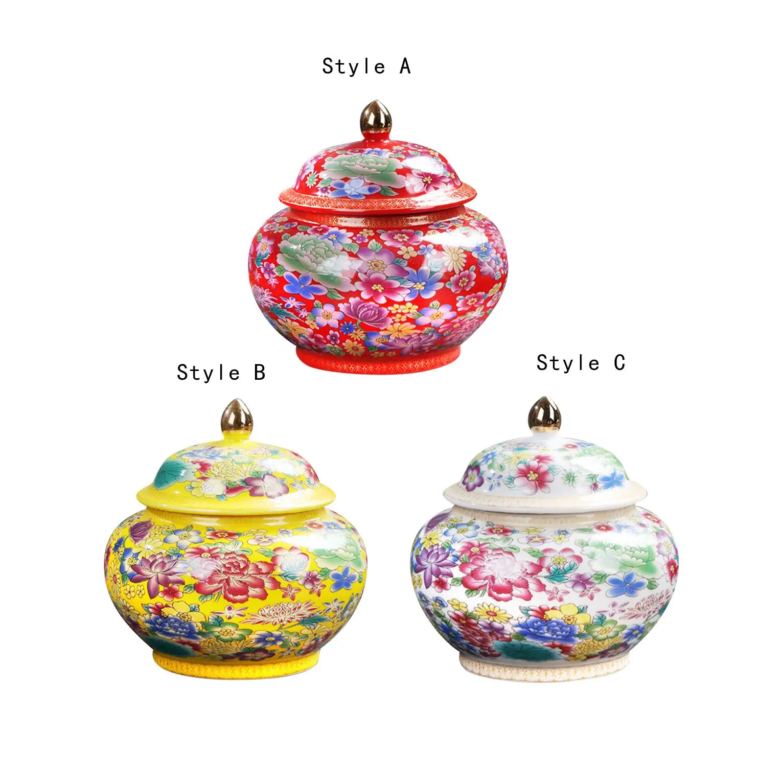 Porcelain Colour Enamel Tea Storage Container Ginger Jar with Lid Chinese Style for Dining Table Decoration