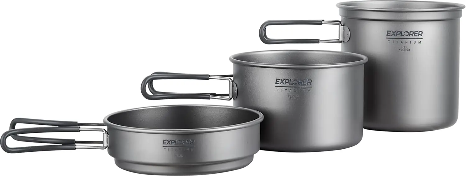 Stackable Titanium Camping Cookware Set: Mess Kit with Cooking Pot