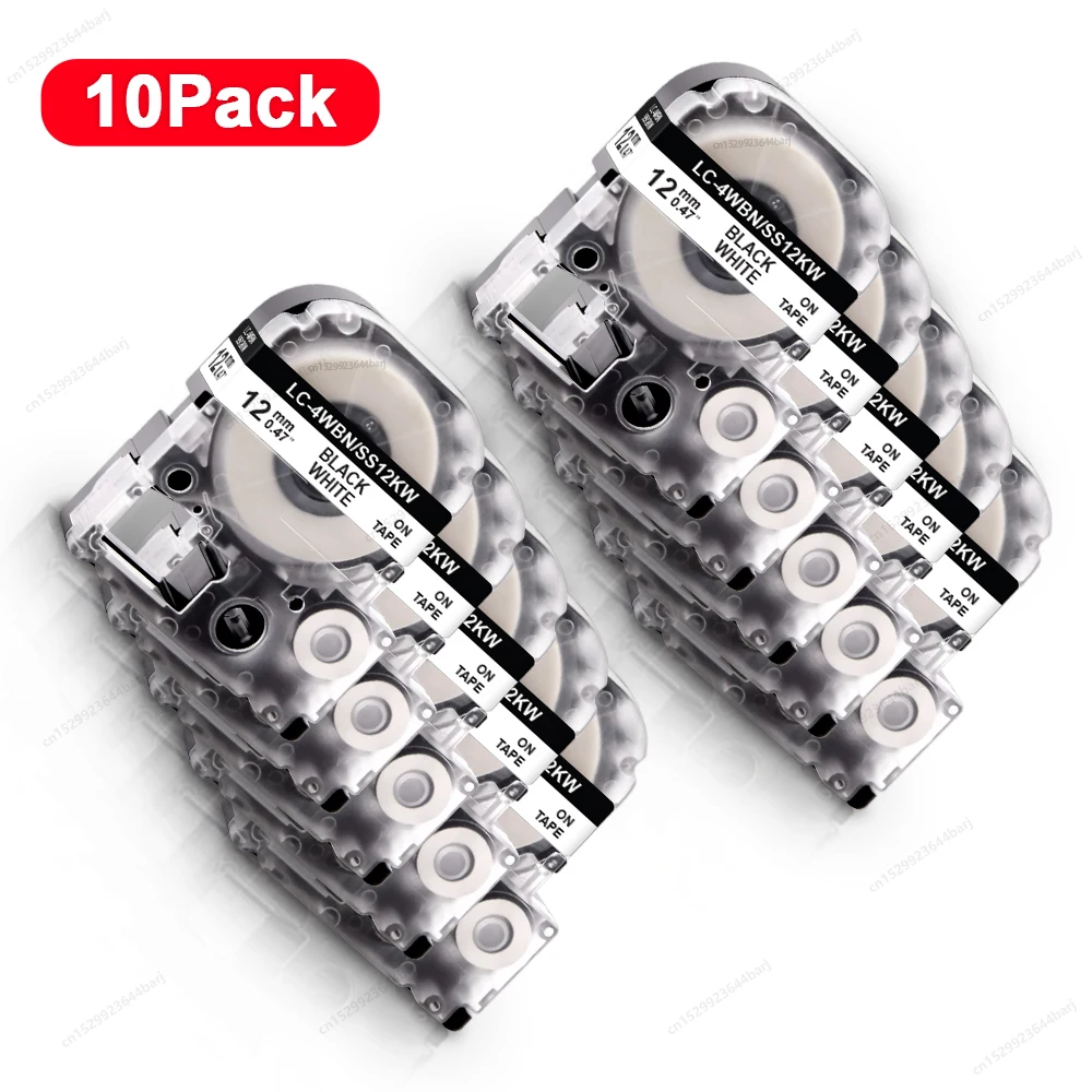 2/10PK SS12KW LK-4WBN Compatível com Fita de Etiqueta Epson Kingjim Preto sobre Branco 12mm SS12KW para Impressora de Etiquetas Epson LW300 LW400