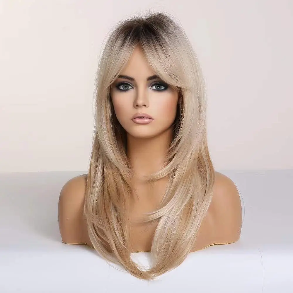 Mechanism Rose Net Cap, Smooth Curly Hair, Comfortable To Wear, Medium Length Straight Wig