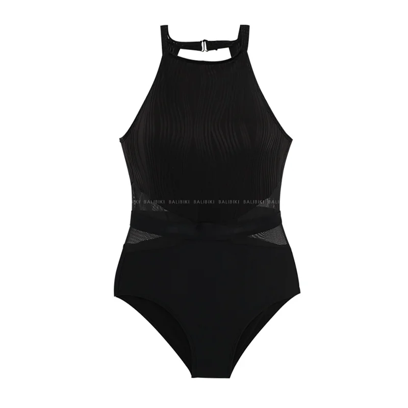 Temperamento triángulo de una pieza de moda blanca de encaje hueco sin espalda traje de baño niñas verano Sexy sin mangas nadar parque acuático traje de baño