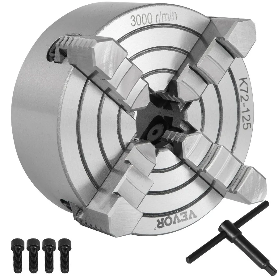 

K72125 Lathe Chuck 5 Inch 4Jaw Lathe Chuck Independent Reversible Jaw Metal Lathe Chuck Turning Machine Accessories for Lathes