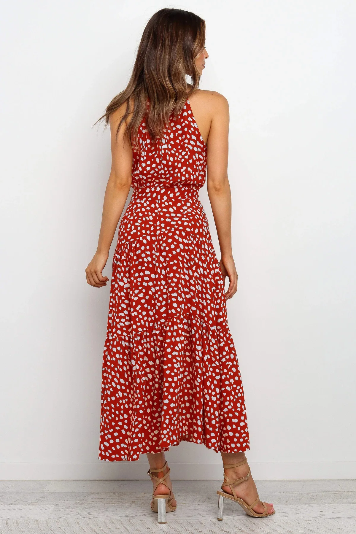 Women's Halter Neck Maxi Dress - Floral Print Boho Chic Smocked Waist Summer Beach Dress for Vacation Casual Wear