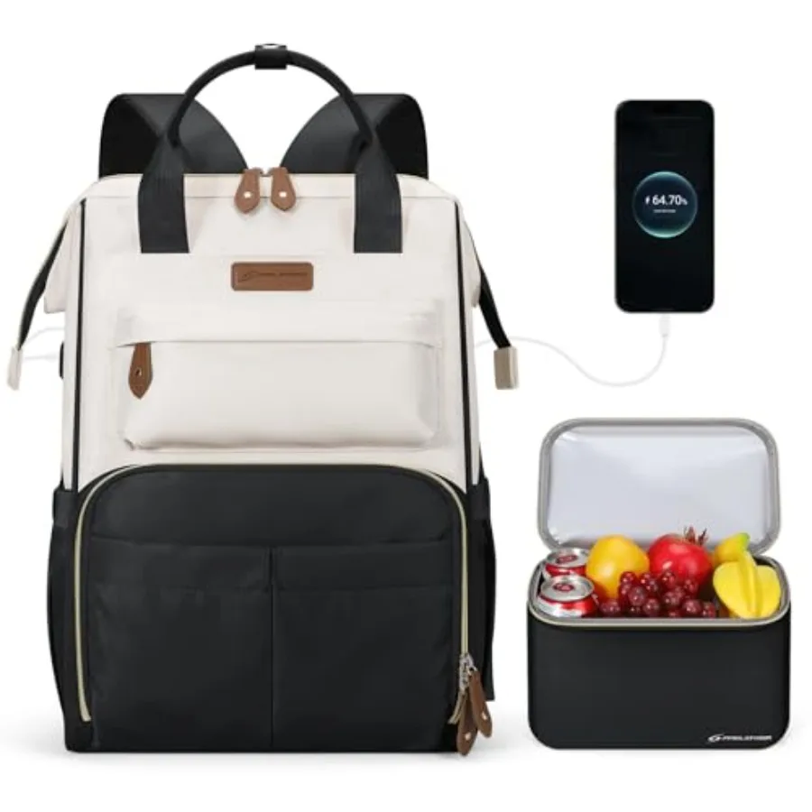 

Travel Backpack for Women Men Laptop Backpack Fits 15.6-17.3 Inch Laptop Nurse Work Bag with Insulated Lunch Box Black Beige