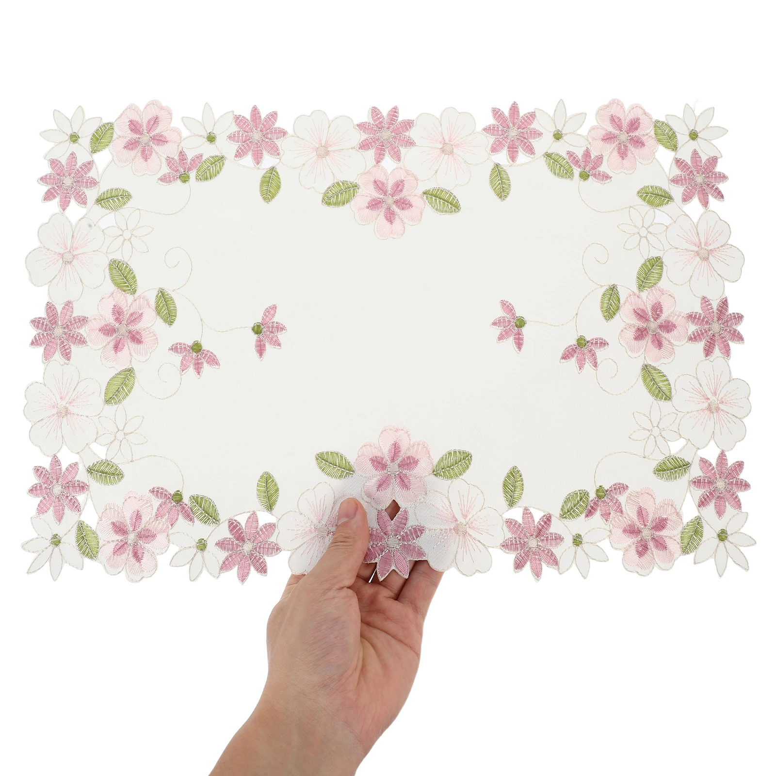 

2pcs European Rustic Embroidery Satin Hollow Placemat Set Floral Vase Cushion Protective Tablecloth For Wedding Home
