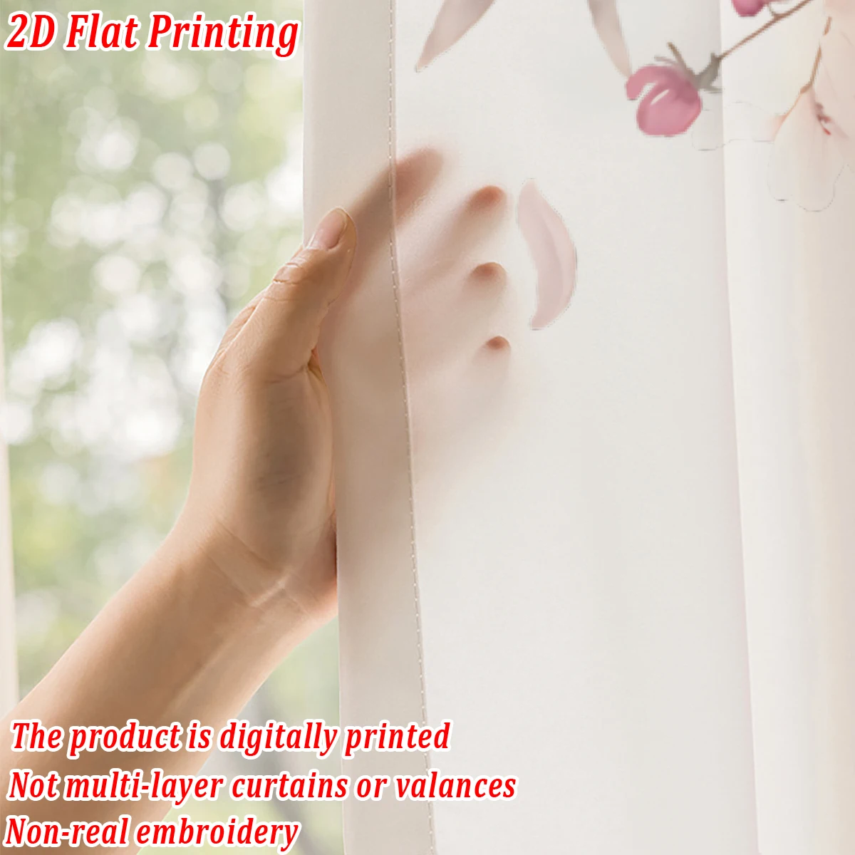 ستارة شفافة بطباعة مسطحة على شكل زهور وردية، قماش خفيف، لغرفة المعيشة وغرفة النوم وديكور المنزل والنافذة