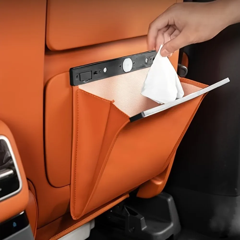 

Car Garbage Bag Waterproof Magnetic Suction Trash Can PU Leather Seat Backrest Hanging Storage Pocket Stylish Car Garbage Bin