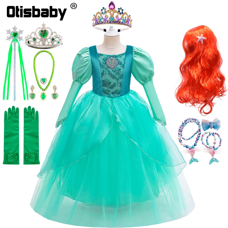 

Fantasia Girls Long Puff Sleeve Little Mermaid Costume Ariel Princess Party Dress Elegant Girl Halloween Masquerade Ball Gown