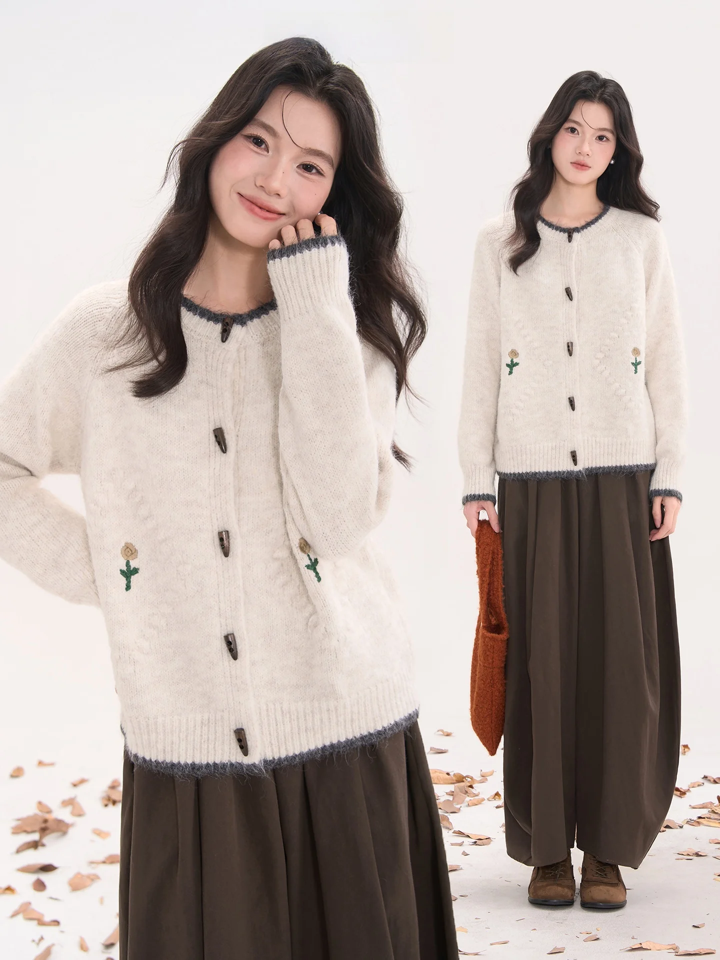 

Heme 6 Woolen Knitted Sweater with Flower Design for Women Gentle Ele Open Cardigan Warmth for Autumn And Winter