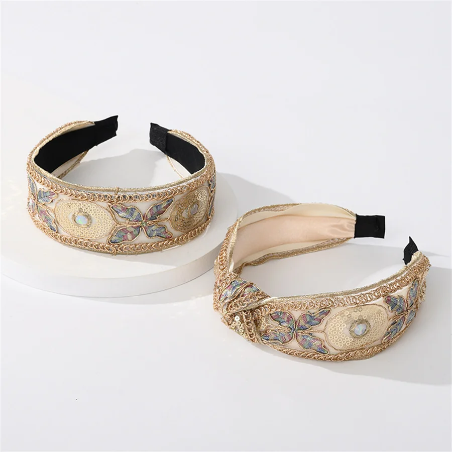 Advanced Female Ethnic Hairband Embroidery Flower/Leaf Headband Head Bezel for Women Cross Knotted Hair Hoop Headbands Headwear