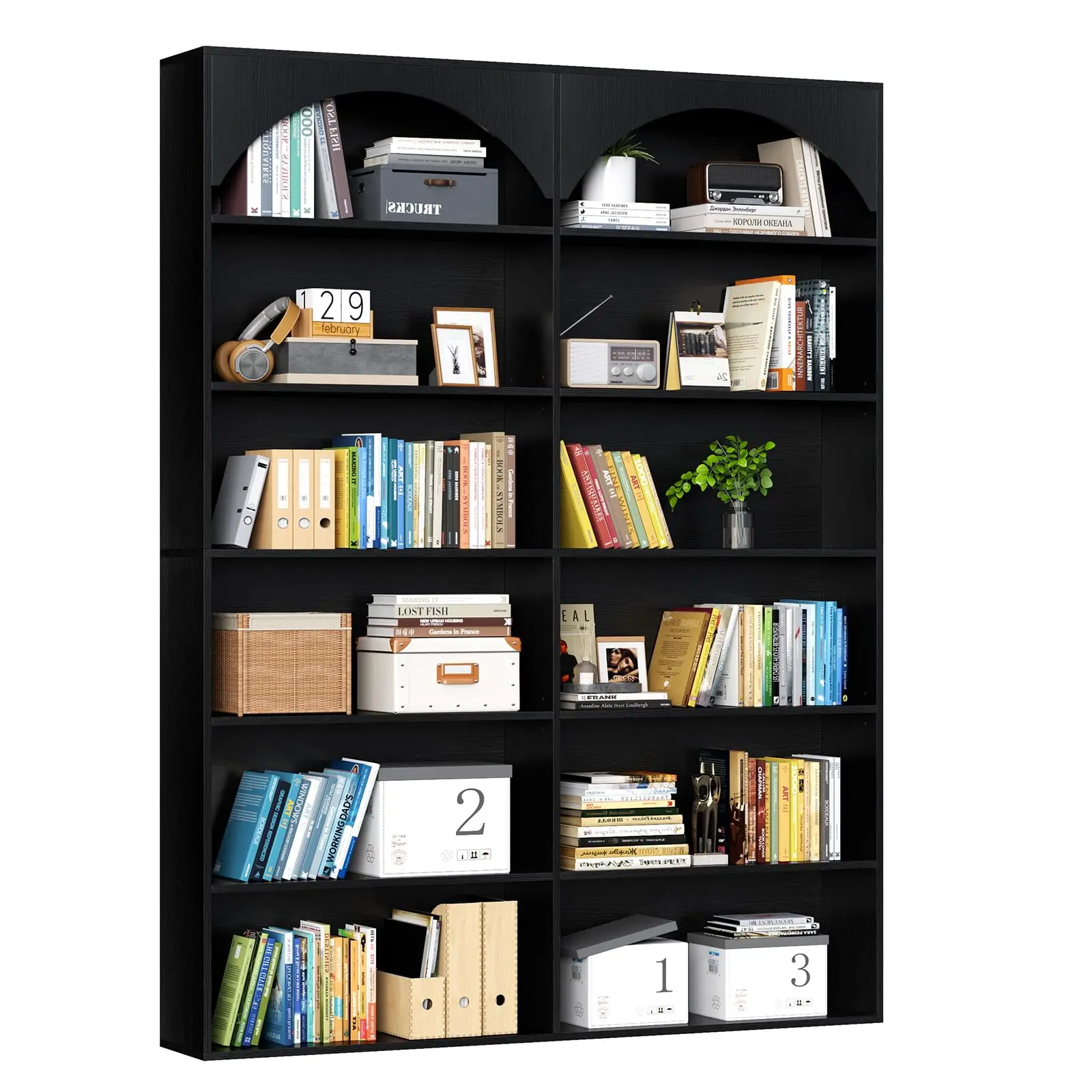 70.8’’ Tall Bookshelf and Bookcase, 7-Tier Double Wide Bookcase ern Large Open Display Shelves with Curved for Home