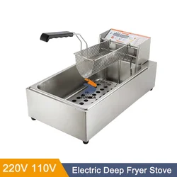 12L Stainless Steel Commercial Electric Deep Fryer Stove Single Cylinder Smokeless Chicken Dough French Fries Frying Machine