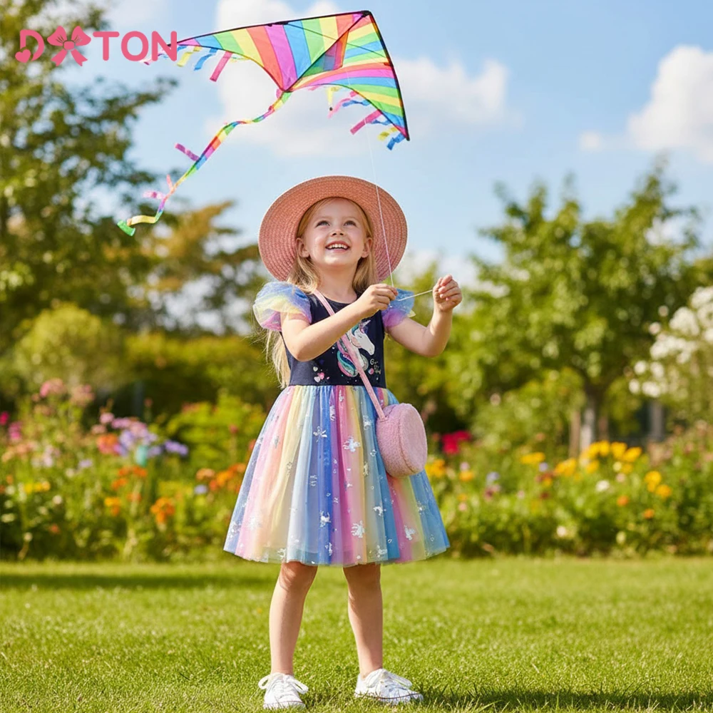 

DXTON Ruffled Sleeveless Princess Dresses Colorful Mesh Patchwork Gradient Children Birthday Party Dress Toddler Daily Costumes