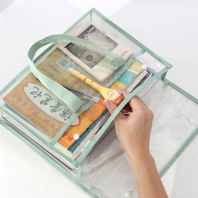 Borsa per documenti trasparente di grande capacità con bottone a pressione - Custodia per esami impermeabile per il trasporto a mano Cartella per documenti per studenti Organizzazione dei compiti