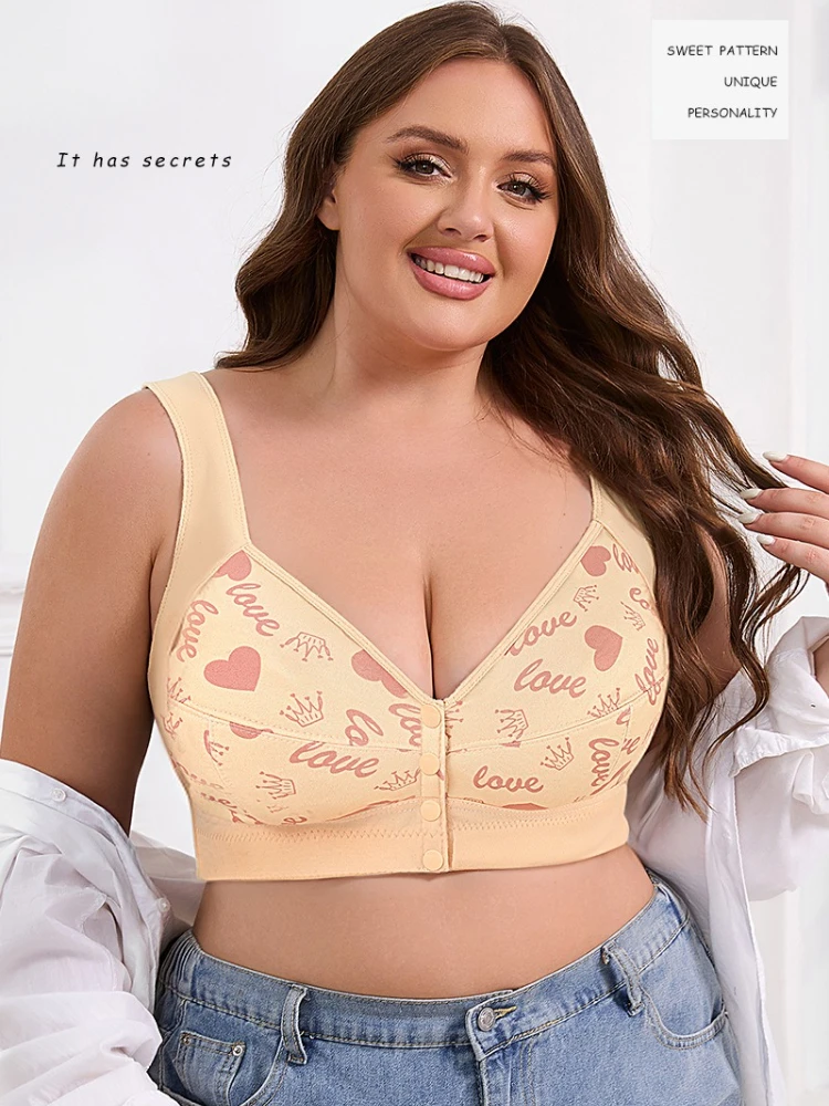 A-G Cup Plus Size Bra Front Buckle Nursing Bra for Women Seamless Wireless Bralette Oversized Ladies Support Gathering Brassiere
