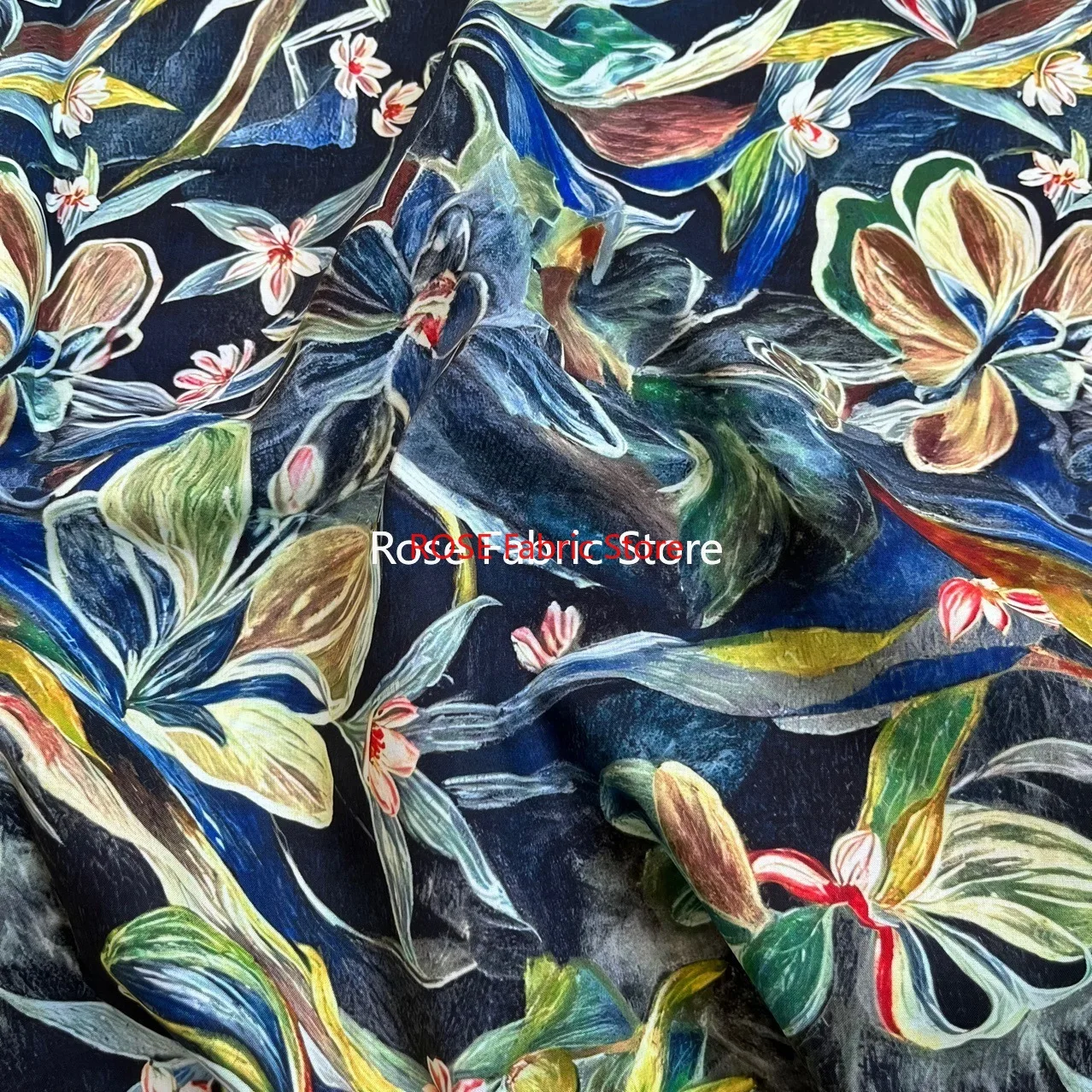 1 Meter Oil Painting Style Flower Printed Pure Cotton Fabric for Cheongsam Dress Overcoat Diy Sewing Cloth