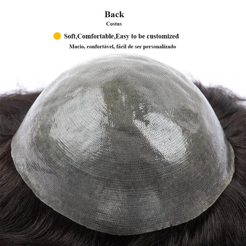 Rambut Palsu Pria 0.08Mm V-loop Tanpa Simpul Pu Wig Tahan Lama untuk Pria 100% Unit Sistem Rambut Manusia Prostesis Kapiler