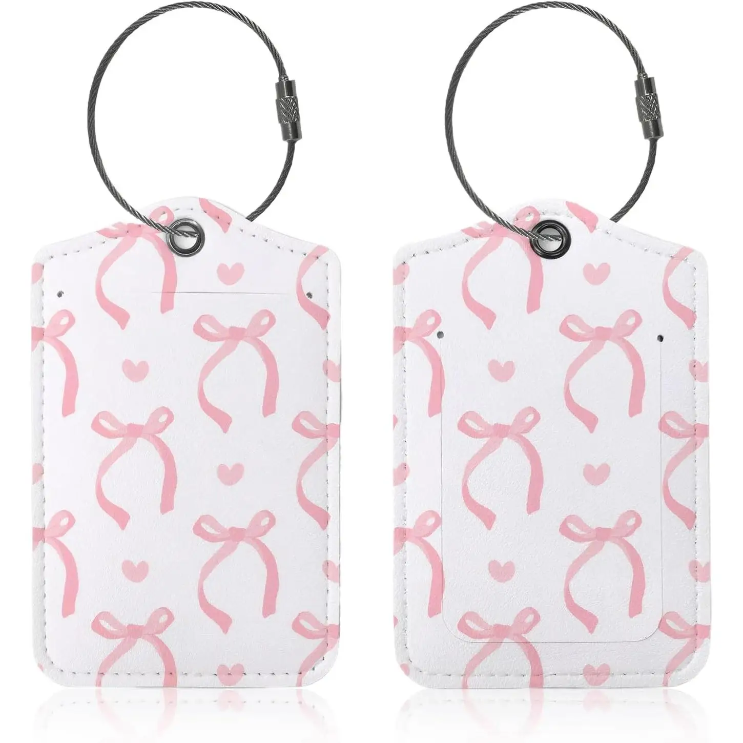 

2 PCS Cute Luggage Tag Pink Bow Luggage Tags Fashion Travel Tags for Women with Privacy Protection Back Cover Suitable