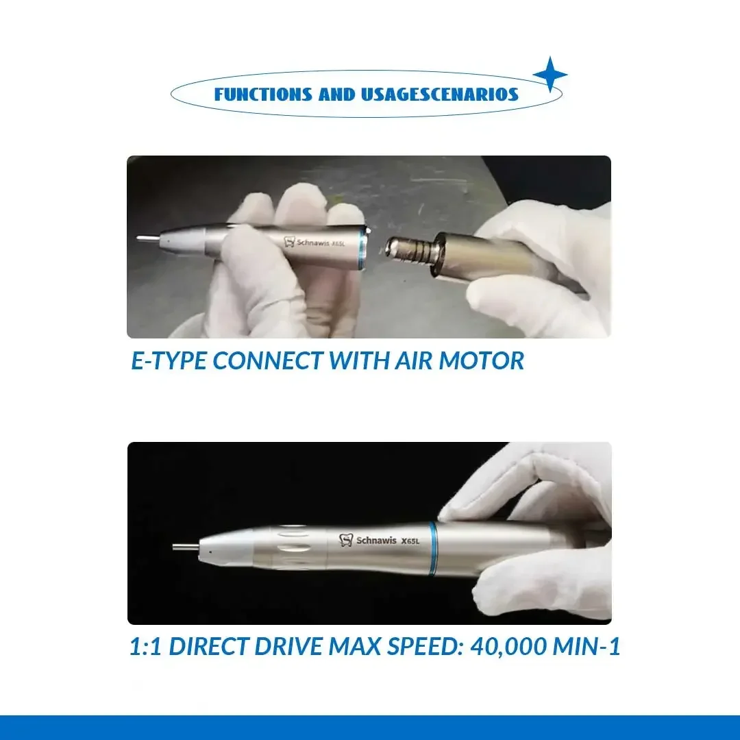 X65L Dentistry Straight Handpiece 1:1Blue Ring Straight Inner Water Handpiece with Optic Fiber Using for Dental Implant Surgery