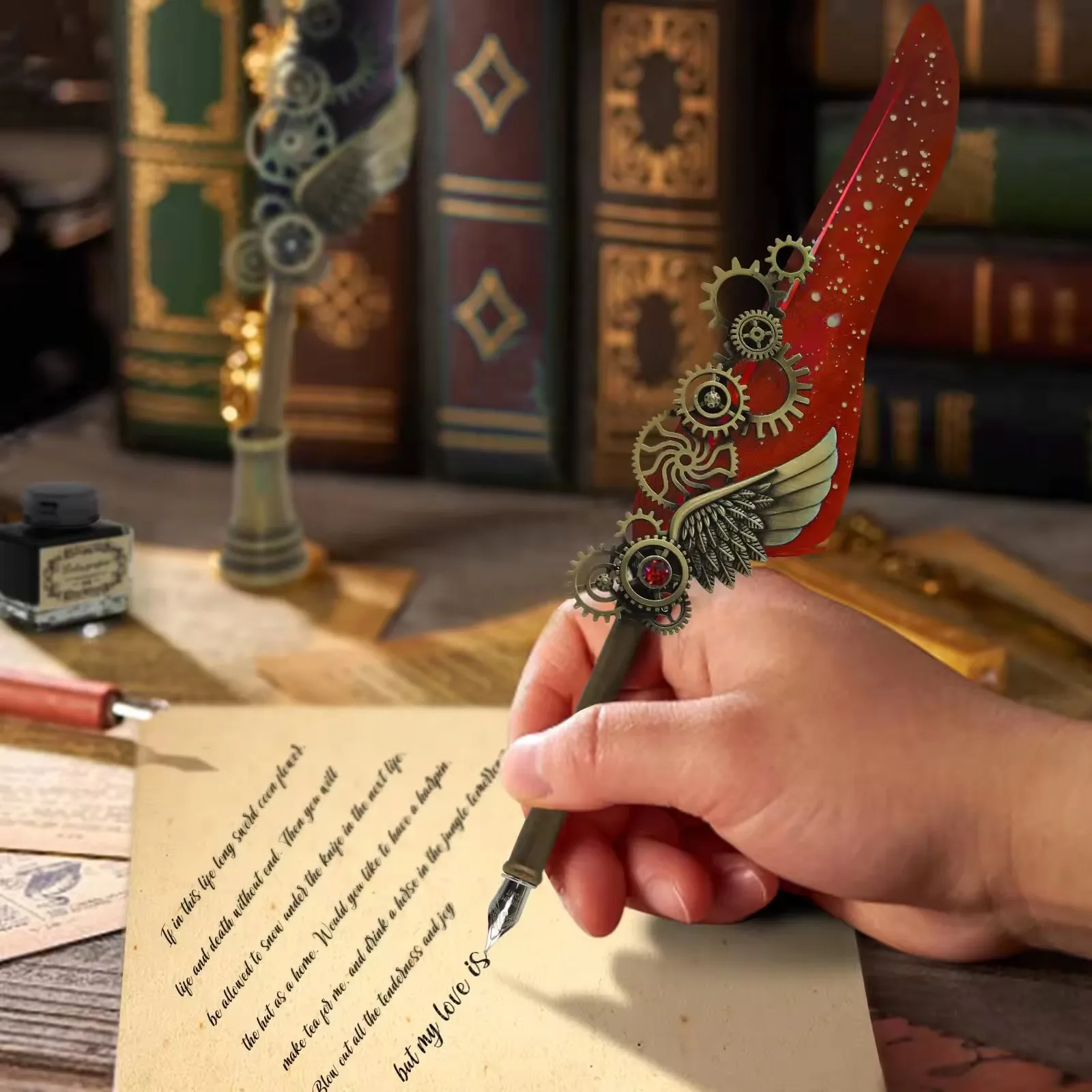 Upscale Mechanical feather pen gift box European retro gift creative gifts Send grandpa, elders and boyfriends