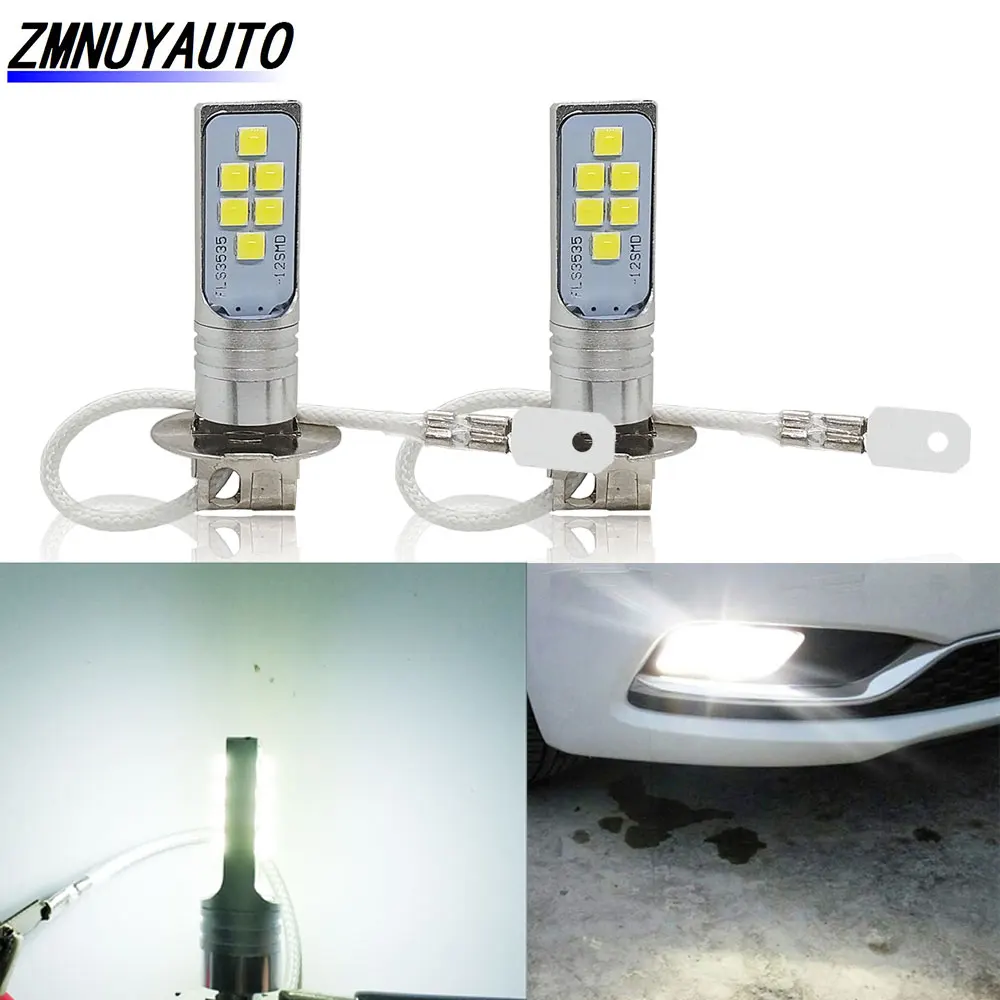

2Pcs 1600LM H3 LED Fog Lights 6000K Car Bulb 3535 Chip Mini Size Design Wireless For Car Lamp DRL White Plug&Play 12V