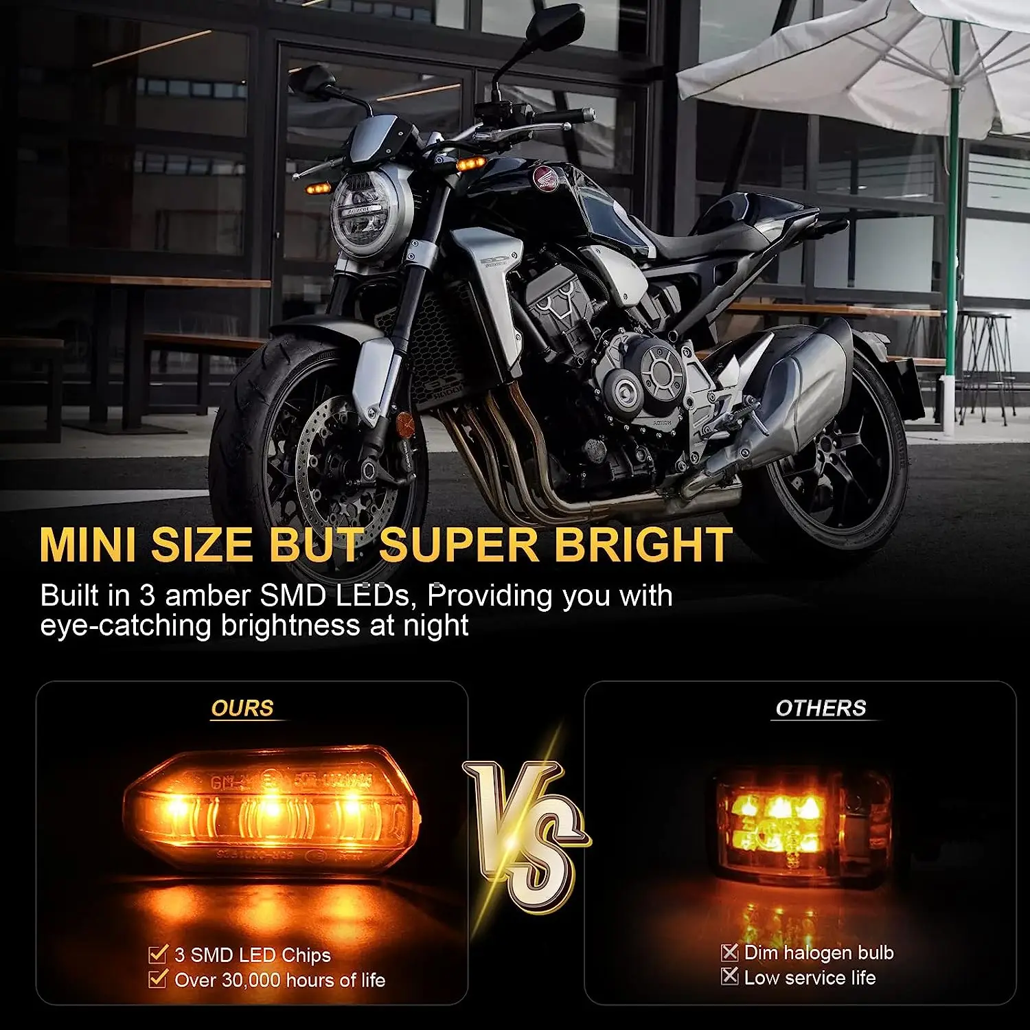8mm Mini Motorcycle LED Turn Signal Lights Amber Flashing Blinker Lamp  For Honda CBR500R CBR650F CB500X CRF250L Moto Indicator