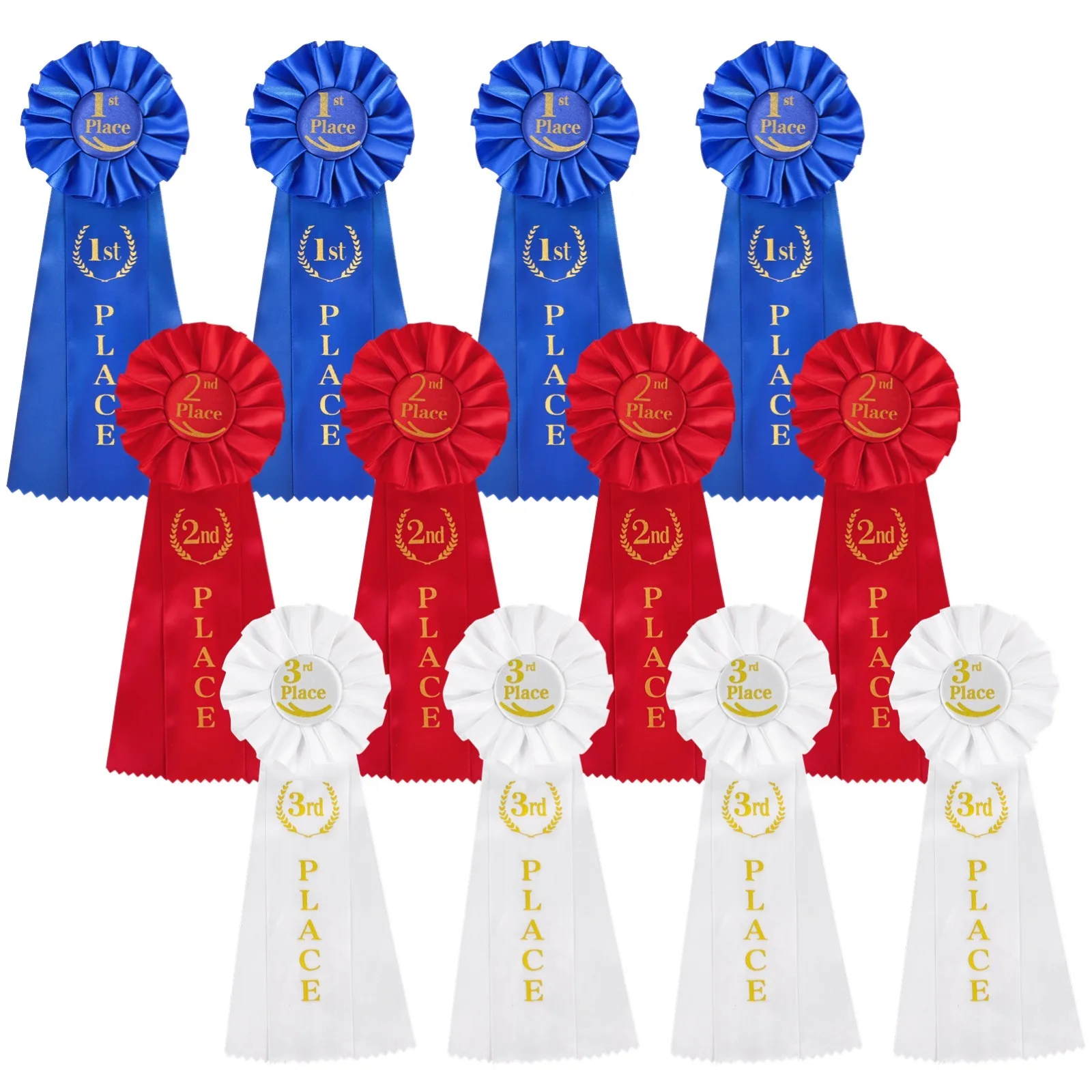 12Pcs Award Ribbons Set 1st 2nd 3rd Place Rosette Ribbons Multicolored Victory Ribbons Winner Prize Ribbons Honorable Medals